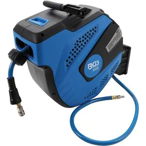 BGS-technic Druckluftschlauchtrommel 12 + 2 m - Schlauchaufroller mit 12m PU-Schlauch und Automatikfunktion für müheloses Aufrollen. Ideal für Werkstätten und Heimwerker, max. Druck 20 Bar.