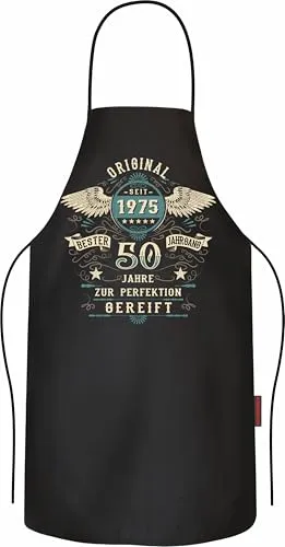 LOBO NEGRO Grillschürze Kochschürze Küchenschürze als Geschenk zum 50.Geburtstag: Vintage Retro Style lebende Legende seit Jahrgang 1975 aus reiner Baumwolle