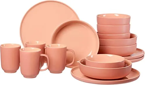 Ritzenhoff & Breker Kombiservice Jasper, 16-teilig - Puder - Tafelservice für 4 Personen aus langlebigem Steinzeug in eleganter Altrosa-Farbe, spülmaschinenfest und ideal für stilvolle Anlässe.