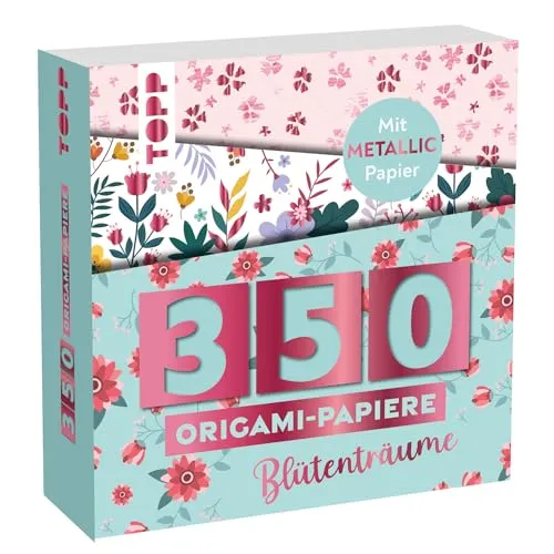 Origami-Block Blütenträume: 350 Falt-Papiere (14 x14 cm, 80 g/m²), in 25 Designs, davon 50 Papiere mit Metallic-Folie, 20 Seiten Origami-Grundkurs, Softcover (Origami Blöcke / Faltblätter) 350