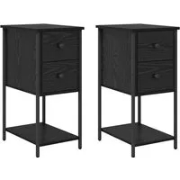 vidaXL Nachttisch-Set in Schwarz aus Eiche und Eisen - Moderner Nachttisch mit Schublade und Regal, ideal für kleine Schlafzimmer. Robust und platzsparend, bietet er eine perfekte Ablagefläche für deine Essentials.