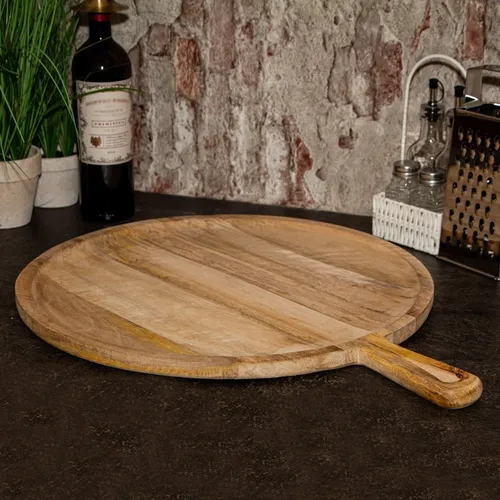 Holzbrett Schneidbrett - 50,0 x 39,5 cm, ideal für Pizzas und Präsentationen - Küchenutensilien, aus hochwertigem Holz gefertigt, sorgt für eine stilvolle Präsentation und ist besonders langlebig.