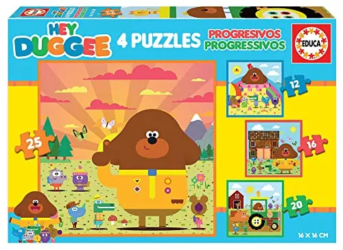Educa 19394, Hey Duggee, 4-in-1 Puzzle-Set mit je 12-25 Teilen für Kinder ab 3 Jahren, Kinderpuzzle