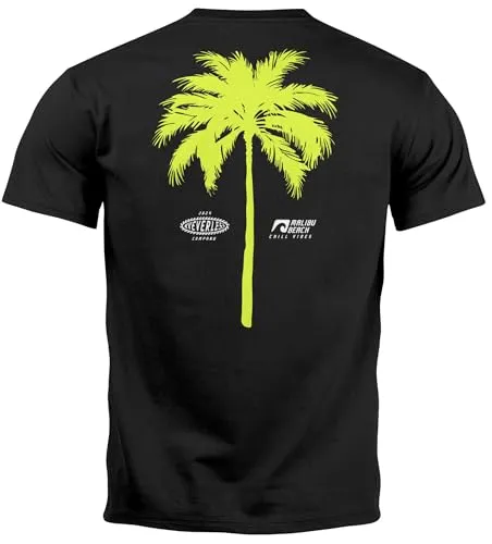 Neverless® Herren T-Shirt mit Palmen-Print Baumwollstoff und Grafik Aufdruck Sommer Fashion Streetstyle Schwarz-gelb 5XL