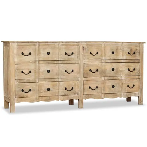 vidaXL Sideboard Massivholz Mango 200x40x90 cm - Rustikales Sideboard im französischen Landhausstil aus robustem Mangoholz. Mit 6 großen Schubladen bietet es viel Stauraum und ist ideal für dekorative Gegenstände. Ein elegantes Möbelstück, das zeitloses Design mit Funktionalität vereint.