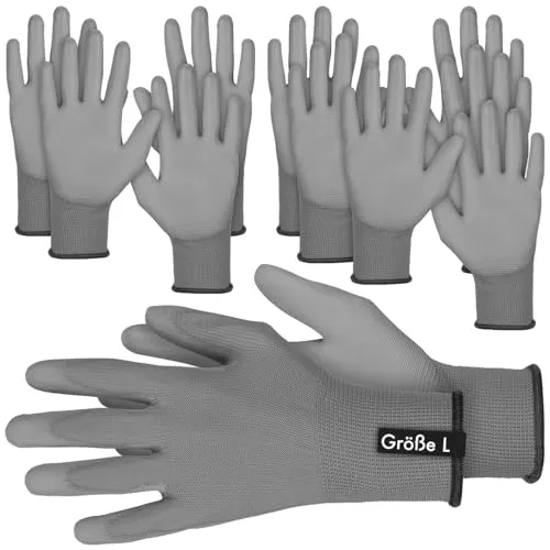 AGT Bau-Handschuhe: 12 Paar Arbeitshandschuhe, PU-beschichtet, Größe L/9 (Handschuhe für Montagearbeiten, Sicherheits-Arbeitshandschuh)