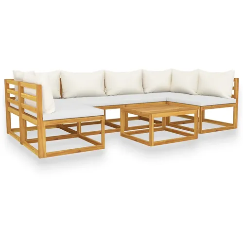 vidaXL 7-tlg. Garten-Lounge-Set mit Auflagen Creme - Gartenmöbel-Set aus massivem Akazienholz, wetterfest und langlebig, ideal für entspannte Momente im Freien. Modularer Aufbau für individuelle Anordnung.