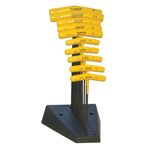 Bondhus 13190 Kugelkopfschraubendreher und Sechskant-T-Griff mit Ständer, Größen 3/32-3/8 Zoll, 10 Stück