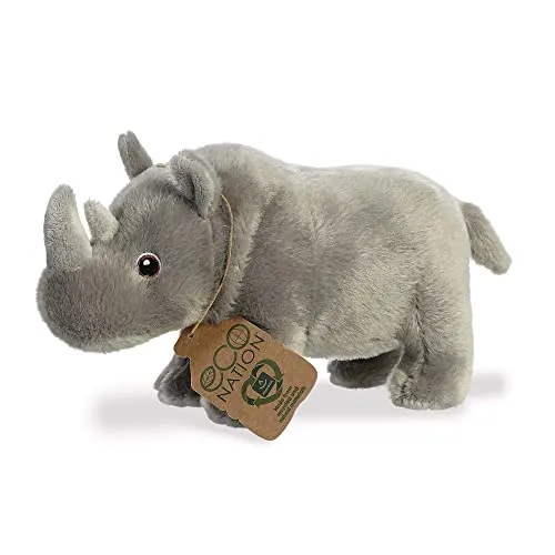 Aurora Eco Nation Rhinoceros 9.5In - Nachhaltiges Stofftier - Stofftier aus recyceltem Material für Kinder von 0-8 Jahren, umweltfreundlich und perfekt zum Kuscheln.