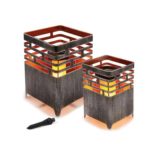 esotec Solar Feuerstelle Lagos im 2er-Set - Wetterfest und stilvoll - Lampen: Die Solarfeuerschalen Lagos bieten realistische Flammenoptik ohne Brandgefahr. Ideal für stimmungsvolles Licht im Garten, wetterfest und mit 6 Std. Leuchtdauer.