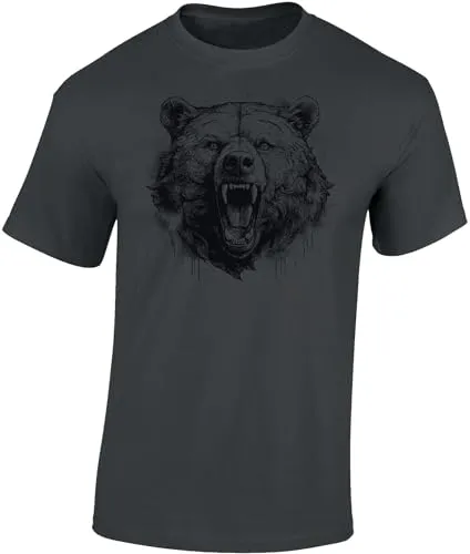 Baddery Bären T-Shirt - „Rage of the Wild“ - Jagd Shirt für Herren & Damen mit Bär-Motiv (Dark Grey XL)