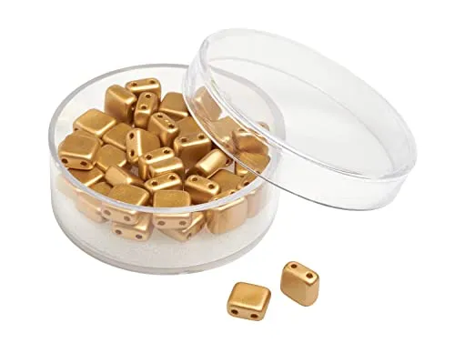PRACHT Glasperle Quadratisch 35 Stück Set Glasperlen für Schmuck Basteln Ganzjährig geeignet Gold
