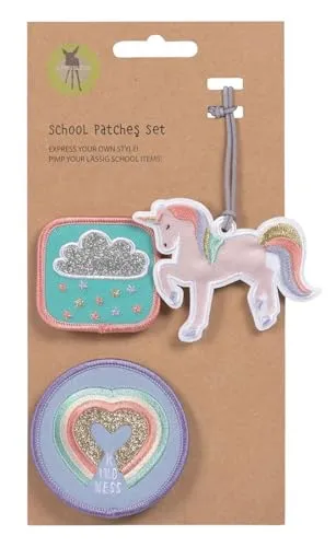 LÄSSIG Anhänger und Patches Set (3 Stk.) mit Druckknopf/School Patches Set Unicorn glitter