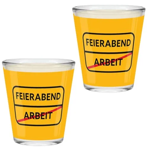 Schnapsglas-Set Motiv Feierabend: Geschenkartikel mit Spruch 