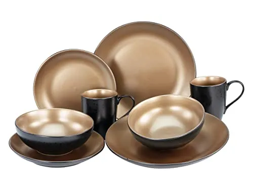 CreaTable Glamour Gold 8-tlg Kombiservice - Elegantes 8-teiliges Steinzeuggeschirr mit goldener Glanzglasur, spülmaschinen- und mikrowellengeeignet, ideal für stilvolle Tischdekoration und langlebigen Genuss.