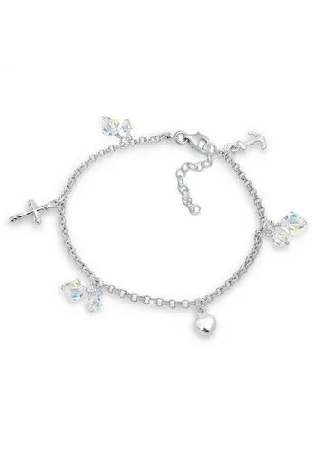 Elli Bettelarmband Kreuz Herz Anker Kristalle Silber - Bettelarmband mit Kreuz-, Herz- und Anker-Charm, besetzt mit funkelnden Kristallen. Symbolisiert Glauben, Liebe und Hoffnung – der perfekte Talisman für dein Handgelenk.