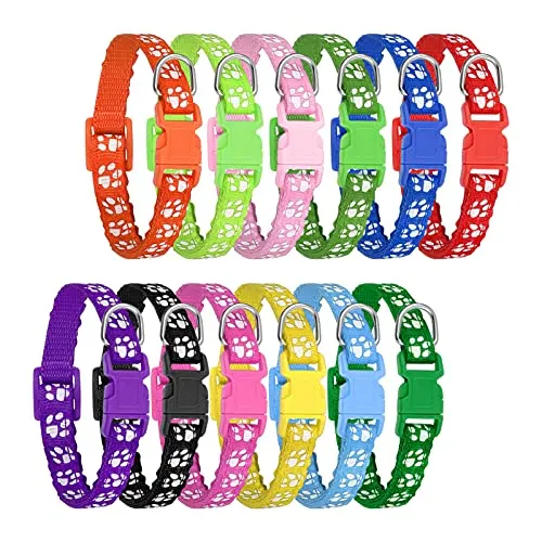 tonyg-p 12 Stück Welpenhalsbänder Welpen ID Kragen Einstellbare Schnellverschluss Reflektierende Haustier Halsband Katzenhalsbänder Weiches Nylon Verstellbar für kleine Hunde (M,21-32cm)