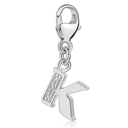 MATERIA K Buchstabe Charms Anhänger aus Silber 925 mit Zirkonia - Individueller Buchstabe 'K' Charms Anhänger aus hochwertigem 925 Sterling Silber, perfekt für Namensarmbänder. Besetzt mit funkelnden Zirkonia, ideal für jeden Anlass.