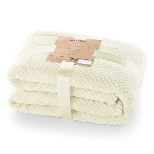 DecoKing Kuscheldecke 70x150 cm Creme Decke Microfaser Wohndecke Tagesdecke Fleece weich sanft kuschelig skandinavischer Stil Ecru Henry