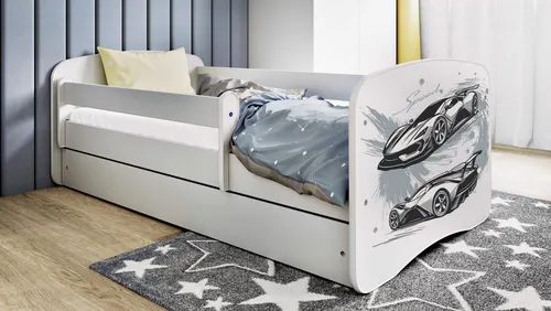 Raumhirsch Kinderbett Sportwagen 80x180 cm - Praktisches Kinderbett mit Schublade und abnehmbarer Schutzschiene für maximale Sicherheit. Ideal für Kinderzimmer, sorgt für Ordnung und bietet eine bequeme Liegeposition mit verstellbarem Lattenrost.
