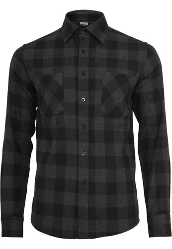 Urban Classics Herren Checked Flanell Shirt TB297 - Mehrfarbig (Blk/Cha), S EU - Herrenhemden im trendigen Karo-Design mit abgerundetem Saum. Ideal für Freizeit, Business oder Outdoor-Aktivitäten. Entdecken Sie die große Farbauswahl und die praktische Brusttaschen!