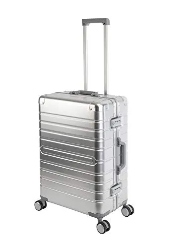 Travelhouse Oslo Aluminium Reisekoffer Silber M-65cm - Hochwertiger Hartschalenkoffer mit 70L Volumen, 4 leisen 360° Rollen und 2 TSA Zahlenschlössern für optimale Sicherheit und Komfort auf Reisen.