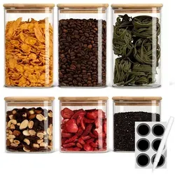 classbach® Luftdichte Vorratsdosen | 6er Set mit Aufklebern und Stift - Praktisches 6er Set luftdichter Vorratsdosen aus hochwertigem Glas, BPA-frei und ideal zur Lebensmittelaufbewahrung. Inkl. Aufkleber und Stift für individuelle Beschriftung – perfekt für eine ordentliche Küche.