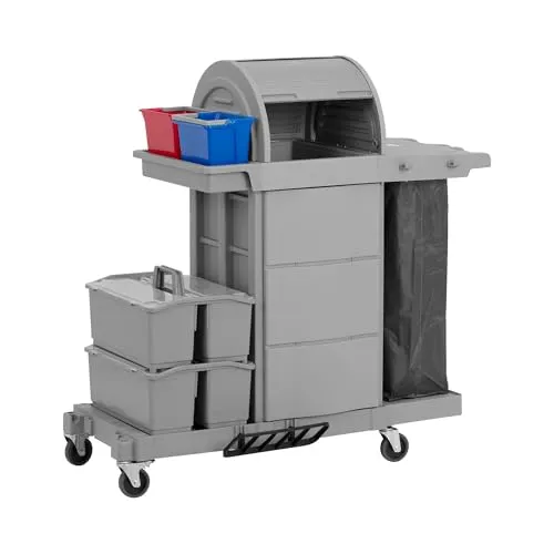 Ulsonix Putzwagen mit Wäschesack und abschließbarem Fach - Putzwagen für professionelle Reinigung, mit 100 kg Tragfähigkeit und praktischem 65 l Wäschesack – ideal für Hotels und große Einrichtungen.