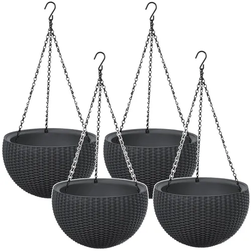 Keter 4x Pflanzenampel Hängeampel Blumentopf 35 cm - Set aus 4 stilvollen Hängeampeln in Anthrazit, ideal für Innen- und Außenbereiche. Robuste Kunststoffkonstruktion für langlebige Nutzung und dekorative Akzente in Ihrem Garten oder Zuhause.