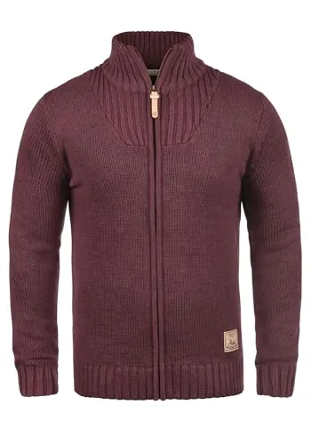 !Solid SDPoul Herren Strickjacke Cardigan - Grobstrick Pullover mit Stehkragen - Strickjacke für Herren aus Baumwollmischung, ideal für Freizeit und Büro, nachhaltig produziert und super bequem, Größe M, Farbe: Wine Red Melange.
