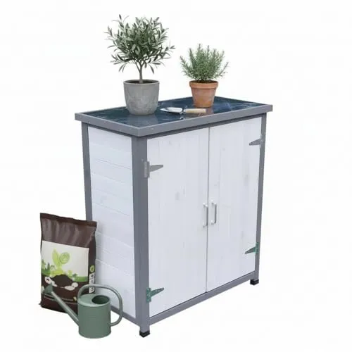Melko Garten-Geräteschrank 75x40 cm - Geräteschrank in modernem weiß/grau, wetterfest und ideal für die Aufbewahrung von Gartengeräten. Robustes Fichtenholz sorgt für Langlebigkeit und Ordnung im Garten.