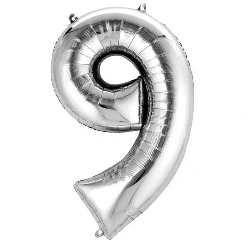 FOLIENBALLON FOLIEN BALLON SILBER ZAHL 9 SUPERSHAPE NEU in silber von Amscan