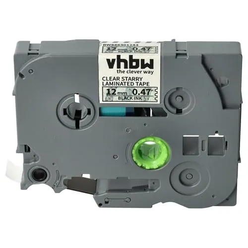 vhbw Schriftband-Kassette kompatibel mit Brother PT ST-5 Etiketten-Drucker 8m x 12mm Schwarz auf Rot (Glitter), Laminiert