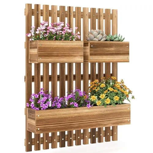 Outsunny Hochbeet aus Massivholz mit verstellbarem Blumenkasten - Praktisches Hochbeet für Wandmontage, ideal für Blumen und Pflanzen. Mit wetterfestem Naturholzrahmen und Drainagelöchern für optimale Pflege. Gesamtmaße: 60x16x80 cm, belastbar bis 18 kg.