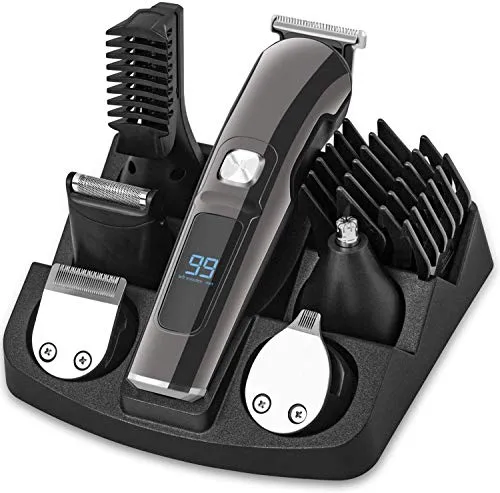 Bartschneider, Herren-Haarschneidemaschine, 11-in-1, schnurlos, für Gesicht, Nase, Körper, Haarschnitt, elektrisch, wiederaufladbar, wasserdicht (Klein, Schwarz)