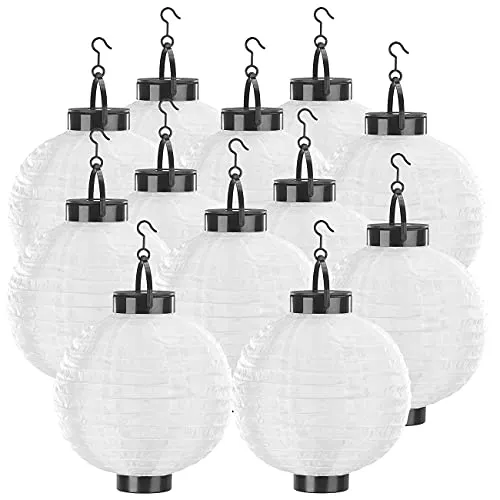 Lunartec Wetterfeste Lichterkette: 12er-Set Solar-LED-Lampion, Dämmerungs-Sensor, IP44, warmweiß, 20 cm Ø (Solar Lampion 30 cm, Outdoor, Stimmungslicht)