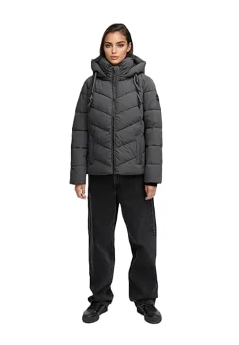 MARIKOO Damen Winterjacke (XS-XXL) - gesteppt, abnehmbare Kapuze, 6 Taschen - N091 - Anthrazi Größe M - Gr.M