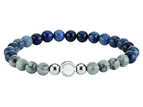 Liebeskind Berlin Beads-Armband LJ-0091-B-17 - Armschmuck in Bijouterie: Elegantes Jaspis- und Blue Vein-Beadsarmband mit flexiblem Zugverschluss und Logotag aus Edelstahl – ideal als Geschenk für jeden Anlass.
