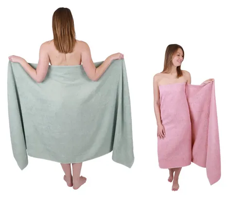 Betz Badetuch XXL Berlin 2er Set - Badetücher groß 100 x 200 cm aus 100% Baumwolle, soft und saugfähig, ideal für Sauna und Strand, in eleganter jade-lotus Farbe.
