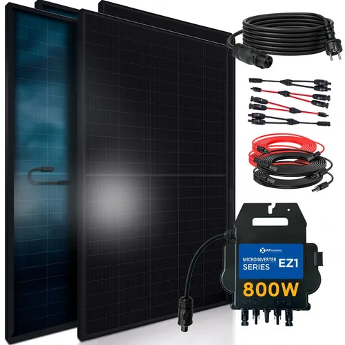SUNNIVA Balkonkraftwerk 1840W BIFAZIAL FULLBLACK komplett Steckdose, (AP Systems EZ1-M 800 Watt Wechselrichter, Solaranlage Komplettset,4x460W Glas-Glas Bifacial Solarmodule, 5m Kabel,4x2,5m Solarkabel)