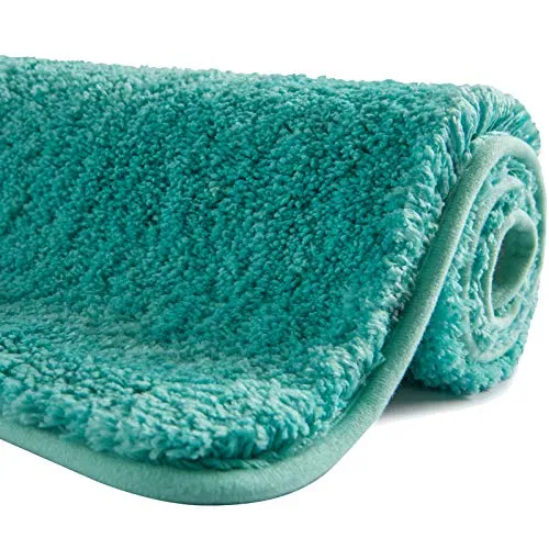 SFLXO Badematte 80cm x 50cm rutschfest-Badvorleger Maschinenwaschbar Anti-Rutsch Badteppich Weich Wasserabsorbierende Badematten Flauschige Mikrofaser Badezimmerteppich Türkis Mehrweg