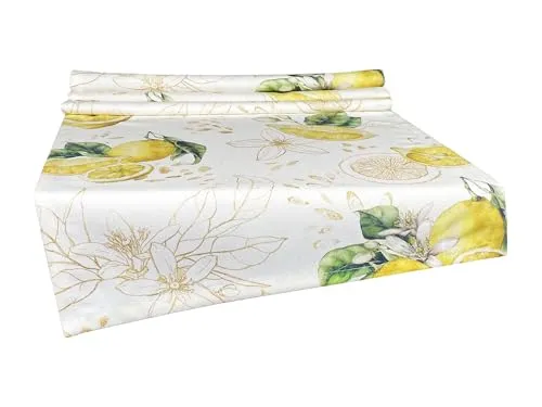 beties - Italy Collection Tischläufer Zitrone 40x270 cm - Tischläufer aus 100% Baumwolle mit lebensgroßen Zitronen und goldenen Details, ideal für ein warmes Ambiente in Küche oder Wohnzimmer – langlebig und pflegeleicht.