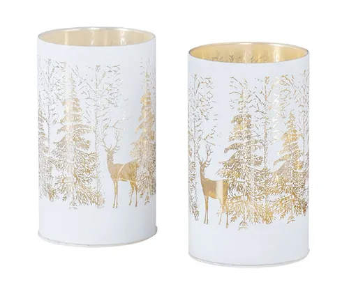 Levandeo® Windlicht, 2er Set LED Windlicht H13cm Lichterkette Deko Glas Wald Weihnachten