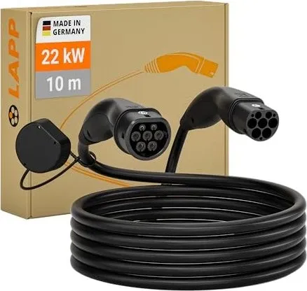 Lapp Elektroauto-Ladekabel Gen 2, 10 m, Typ 2 zu Typ 2 - Wallboxen mit 3-phasiger Ladeleistung von bis zu 22 kW, spritzwassergeschützt (IP55) und temperaturbeständig von -30°C bis 50°C. Ideal für alle Elektro- und Hybridautos.