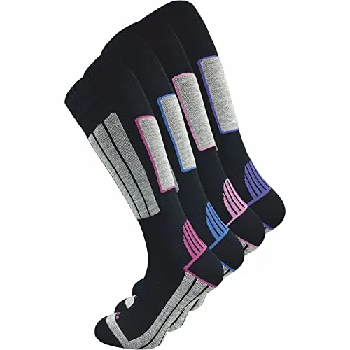 GAWILO Damen Skisocken mit Polsterung (4er-Pack) - Skisocken für Damen, optimaler Komfort durch spezielle Wolle und nahtlose Spitze, die Füße bleiben warm und trocken bei jedem Skiabenteuer.
