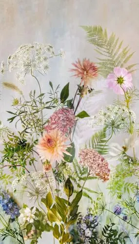 Digitaldruck Vlies Tapete Floral Blumen Vintage Grün Rosa - Moderne Fototapete aus lichtbeständigem und hoch waschbeständigem Vlies, ideal für alle Zimmer; einfach abziehbar für unkomplizierte Anbringung.