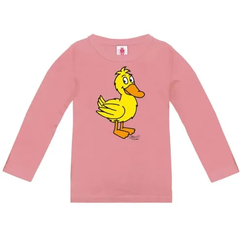 Logoshirt®️ Die Sendung mit der Maus I Ente I Bio T-Shirt Print I Kinder I Mädchen & Jungen I kurzärmlig I rosa I Lizenziertes Originaldesign I Größe 128