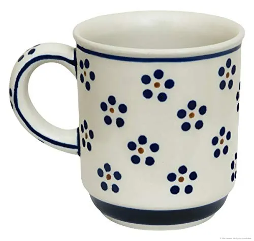 Bunzlauer keramik Becher 250ml – Handbemalte Kaffeetasse mit rundem Henkel, Ø 8 cm, H 9 cm, klassische traditionelle Form (Dekor 1)