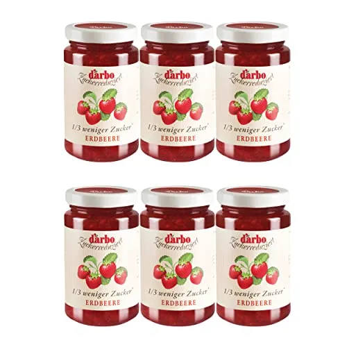 Food-United DIÄT-KONFITÜRE ERDBEER 6x 330g mit 67% weniger Kalorien fruchtiger-Brot-Aufstrich höchster Qualität von DARBO für gesunde Erdbeer-Füllungen-Gebäck-Kuchen-Plätzchen