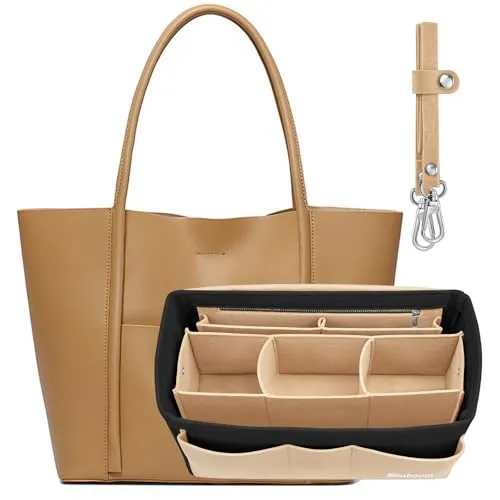 SIMBOOM Handtaschen Organizer für Frauen, Filz Taschenorganizer Bag in Bag Innentasche Organizer Einsatz Taschen Organisator mit Reißverschluss-Tasche, Schwarz und Beige/M